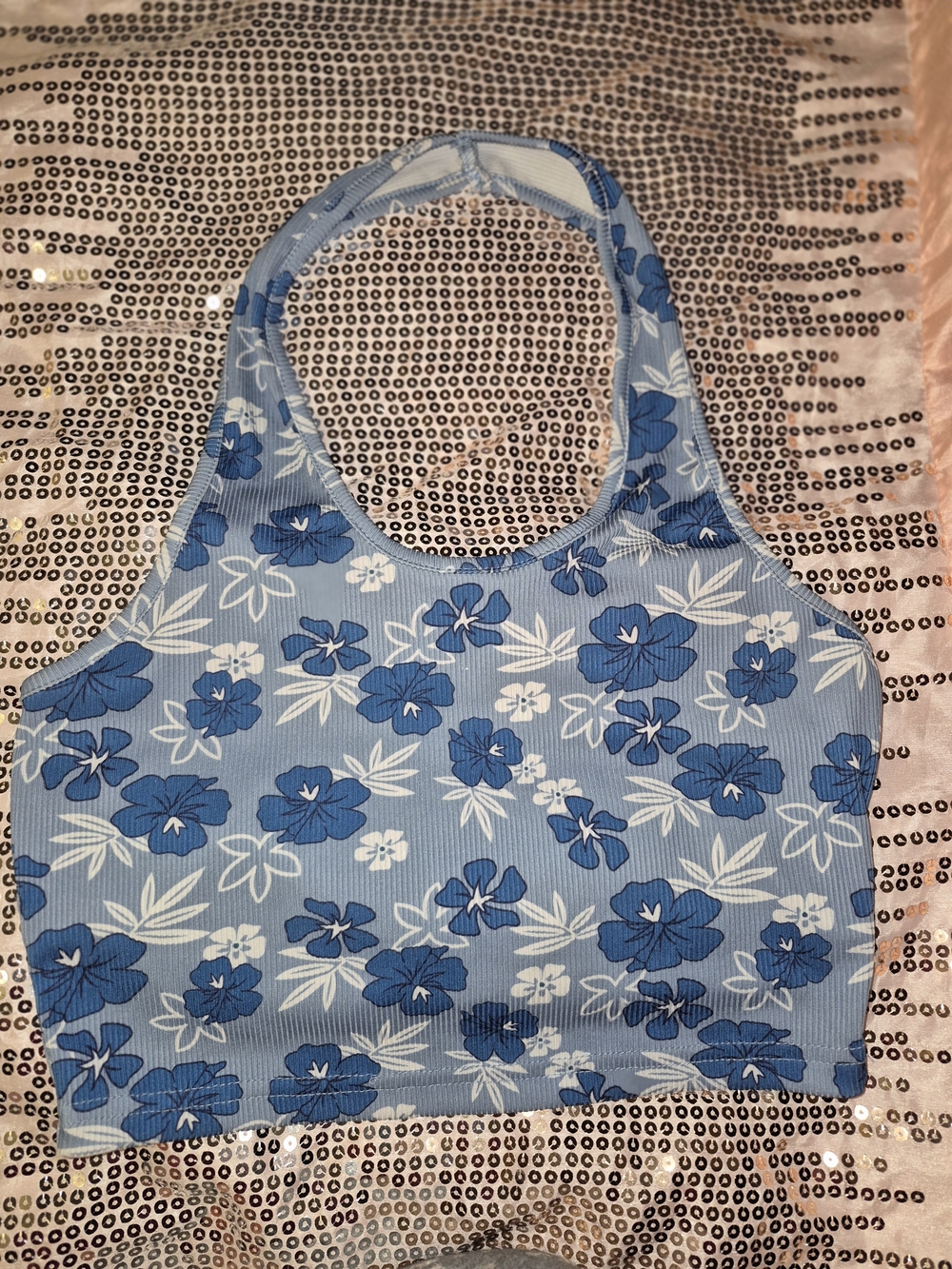 Blue Floral Halter Crop Top